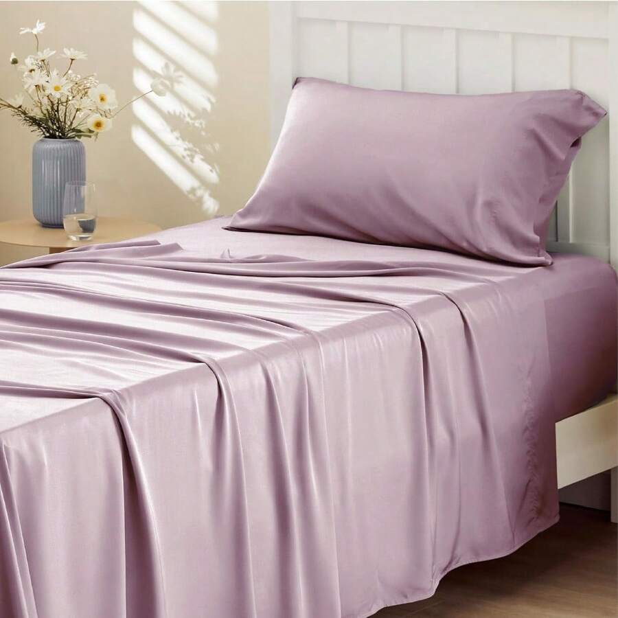 Bedsure Queen Sheet Set, Cooling Sheets For Queen Size Bed Set, Rayon Derived From Bamboo, Breathable & Soft Deep Pocket Up To 16 Inches, Hotel Luxury Silky Bedding, Bedsheet & Pillowcases, Dark Grey - 16 - Lavender - View 1