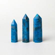 1pc Natural Healing Crystal Blue Apatite Single Point Wand Reiki Polished Gemstone Hexagonal Obelisk Column Home Desk Decoration - Blue Phosphorus Gray Single Pointed Column - View 4