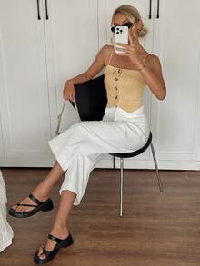 2025 Summer Fashion Color Block Hem Casual Front Button Blazer Top Women - Khaki - View 6