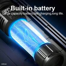 Lanterna Holofote de Longo Alcance XHP50, Bateria de Alta Capacidade de Lítio, Iluminação Multiuso de Longa Duração, Lanterna Portátil para Uso Externo, Caminhada, Patrulha, Trabalho, Carcaça em Resina ABS, LED Pequeno, Acessórios para Camping