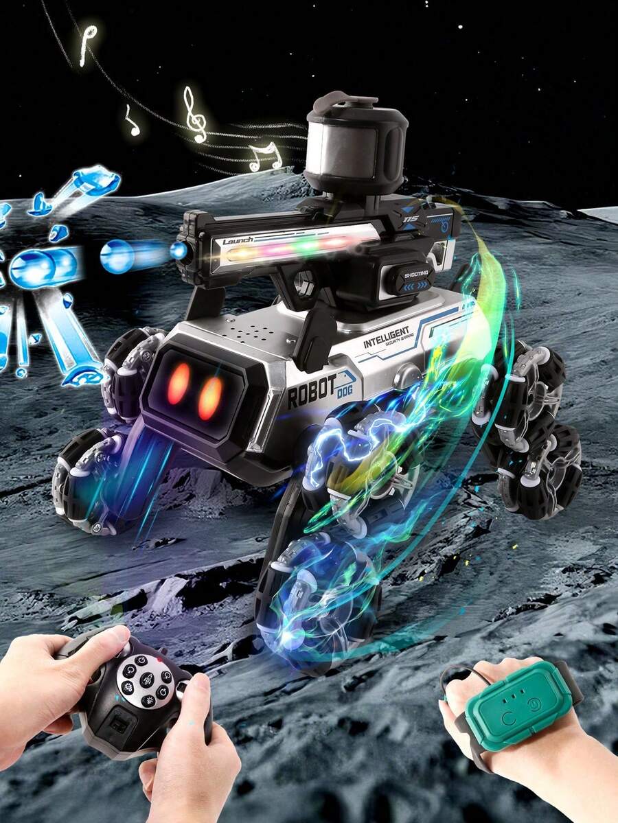 8-Wheel Remote Control Stunt Car With Water Gun, 2.4GHz Dual Remote Control Electric Dog Toy, Flexible Limbs, Intelligent Mechanical Dog, Drifting, 360° Rotation, Climbing, Transformable, Multi-Player Battle, Suitable For Children 6+ Years Old, Stunt Companion Gift For Boys On Christmas/Easter Birthday