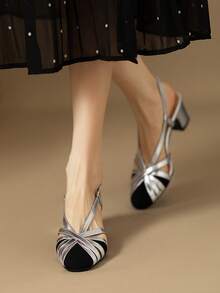 Zapatos de tacón alto dorados para mujer, sandalias de gladiador - Plateado - Ver 3