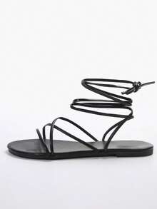 Fairy-Style Lace-Up Flat Sandals For Women, New Summer Gentle Fashion Niche Roman Shoes, Suitable For Dates, Shopping, Parties, Home, Casual, Vacation - Black - View 3