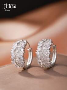 Hihho 1 par de brincos de argola geométricos incrustados com zircônia roxa e zircônia branca, acessório pessoal moderno e elegante, adequado para uso diário feminino, presente para festas e feriados