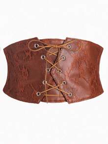 1pc Women's Brown Lace Waist Elastic Waistband, Sexy Corset Waist Cincher Suitable For Halloween Party, Commute, Gathering, Street Style - Brown - View 2