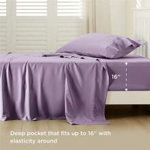 Bedsure Queen Sheet Set, Cooling Sheets For Queen Size Bed Set, Rayon Derived From Bamboo, Breathable & Soft Deep Pocket Up To 16 Inches, Hotel Luxury Silky Bedding, Bedsheet & Pillowcases, Dark Grey - 17 - 紫丁香 - 查看 3
