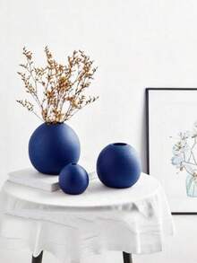 1件/3件裝圓形花瓶裝飾品，Ins北歐風現代極簡圓形花瓶，桌面居家玄關花藝插花裝飾擺件 - 水鴨藍 - 查看 3
