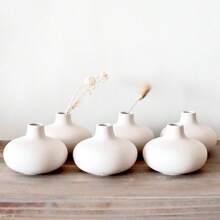 1pc/6pcs Set Nordic Minimalist White Ceramic Donut Flower Vase | Modern Bohemian Style Dried Flower Vase + Indoor Potted Plant | Wedding, Bookshelf, Home Decor, Centerpiece Decoration (White) Back To School Room Decor School Supplies Glass Vase
