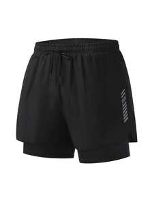 Men's Sports Shorts - Elastic, Non-See-Through, Fashion 2-In-1 Design, Suitable For Gym And Running, Machine Washable Black Summer - Black - View 9