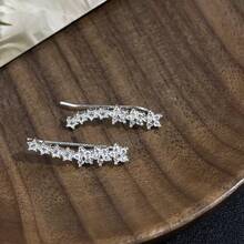 1 对闪亮花朵弧形耳坠，优雅的锌合金耳坠，时尚百搭的设计，适合派对、婚礼和日常佩戴，女士礼物 - 金梅花 - 查看 7