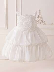 Vestido Elegante de Dama de Honra para Casamento, Festa de Aniversário, Apresentação, para Meninas Jovens, com Alças Finas, Flor 3D de Organza, Excluindo Acessórios de Cabelo