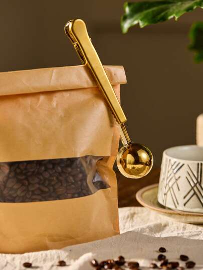 Cirelle Two-In-One Stainless Steel Coffee Spoon, Sealing Clip; Kitchen Gold Accessory,Cafe Espresso Decoration