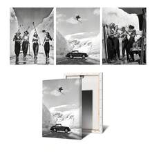 1 pezzo cartellone da parete con opzione di cornice, stampa fotografica moderna di uno sciatore che salta sopra una strada, arte su tela per la decorazione invernale della casa e della stanza dello sport dello sci, stile vintage