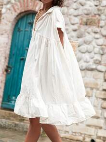 LuminousWealth 女士舒适休闲罩衫连衣裙，新款夏季日常穿着 - 杏色 - 查看 3