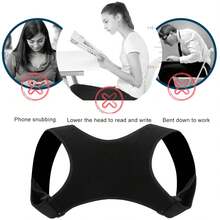 可调节背部姿势矫正器颈背支撑带脊椎肩部支架支撑带成人隐形驼背带健身房配件腰带 - 黑色 - 查看 10