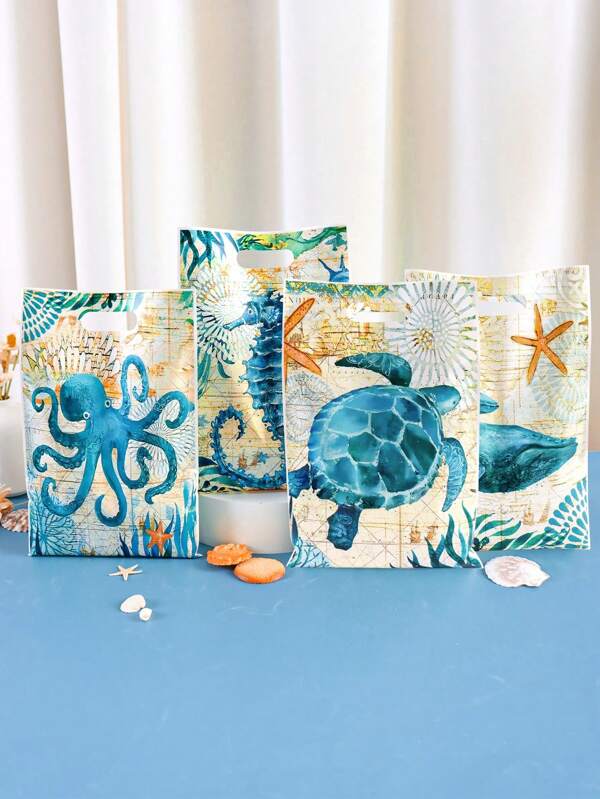 10/20/50 piezas Bolsas de regalo con temática de animales marinos, bolsas para dulces y recuerdos con diseños de pulpo, caballito de mar y tortuga, perfectas para cumpleaños, bodas, fiestas de playa de verano y uso diario