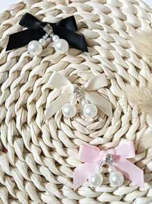 2pcs Hand-Sewn Pearl Bow DIY Accessories Fresh Ribbon Bow Decoration Creative Clothing Shoes Hat Hairpin Accessories