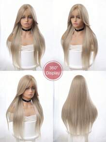 Forehead Lace 4*1, 1 Piece Synthetic Heat Resistant Straight Hair Without Bangs Blonde 28 Inch Full Weave Everyday Natural Realistic Wig