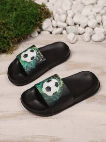Nuevas zapatillas con estampado de fútbol para adolescentes, con forro suave, ligeras, suela cómoda de EVA, sandalias planas tipo slip-on, apropiadas para la vida diaria en el hogar durante el verano