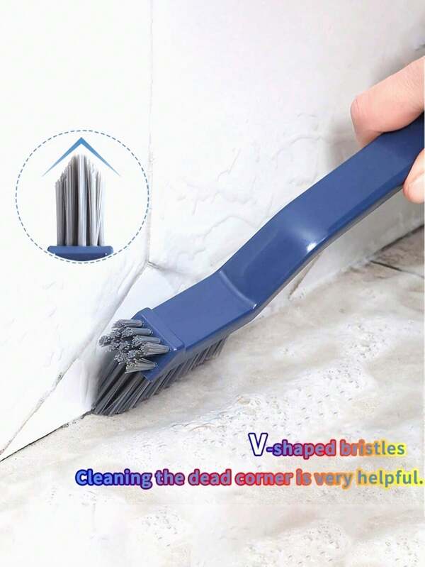 2-In-1 V-Shaped Gap Cleaning Brush With Tweezers - Heavy Duty Stiff Bristles For Bathroom Tiles, Stove Crevices & Floor Cracks, Hanging Handle Non-Electric Scrubber (Polypropylene/PET, Multi-Surface Tool)