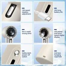 100-Speed Handheld Turbine Fan, Mini Portable USB Rechargeable, Long Battery Life, LED Display, Compact Fan For Desk And Outdoor Camping