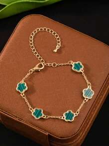 1 pieza Pulsera de acero inoxidable bañada en oro con diseño floral, pulsera elegante de estilo floral como regalo de joyería para niños