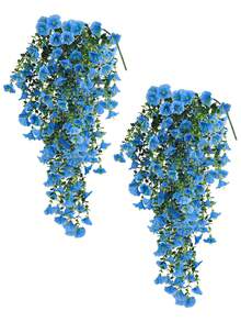 1/2/4/6 Stück künstliche Eukalyptus & Prunkwinde Hängedekoration, UV-beständige Seidenblumen Ranken für Außendekoration, Jahrestag, Abschluss, Hochzeit, Party, Zuhause, Büro, Veranda, Garten, Wand, Frühling/Sommer - 7-zackiger Eukalyptus-Prunkwindenstrauß - Blau - Übersicht 12