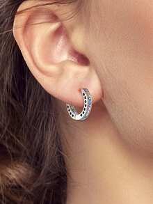 925 Sterling Silver Women's Hoop Earrings With Colorful Cubic Zirconia, Hypoallergenic High Quality Classic Elegant Jewelry Gift, Suitable For Daily, Party, Banquet - Silver - View 8