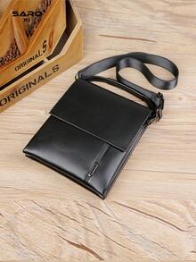 saroxi 1pc Fashionable New Men Shoulder Bag Crossbody Bag Multi-Layer Light-Weight High-Quality Black Outdoor Man Messenger Bag Side Pockets Square Bag Multi-Function Suitable For Commute PU Leather Casual Black/Brown Bag As Gift For Boyfriends Solid Color Bag Travel Accessory Men Gift - Black - View 5