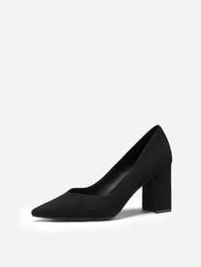 Women's Chunky High Heel Shoes With Pointed Toe - Black - View 5