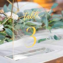 Support de numéro de table en forme d'arche en acrylique, numéro de table de réception de mariage de 10*15 cm avec support et panneau principal, convient pour anniversaire, événement, fête, dîner de mariage, décoration de table. Cadeaux d'anniversaire d'été, fournitures scolaires, décoration de chambre