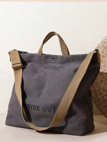 Artistic Style College Canvas Tote Bag, Large Capacity Casual Shoulder Bag For Women