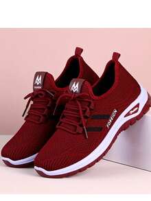 Women's Fashion Breathable Lace-Up Sports Running Shoes, Dual-Color Soles, Easy On/Off, Outdoor Workout & Running - Black - View 5