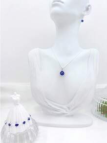 KIT 4 colar com pingente de mau olhado + pulseira + brincos, banhado a prata 925