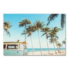 1pc Gift Scandinavian Tropical Landscape Posters Modern Prints Sea Beach Bus Palm Tree Wall Arts Canvas Painting Nordic Decoration Optional Frame ,Wall Art With Frame - Multicolor - View 37