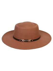 1 pieza Sombrero de fieltro unisex de ala ancha y corona hundida, sombrero de copa redondo estilo francés, sombrero de iglesia de ala ancha, británico retro, adecuado para salidas, vacaciones, playa, uso diario, primavera/verano - hebilla del cinturón - Ver 6
