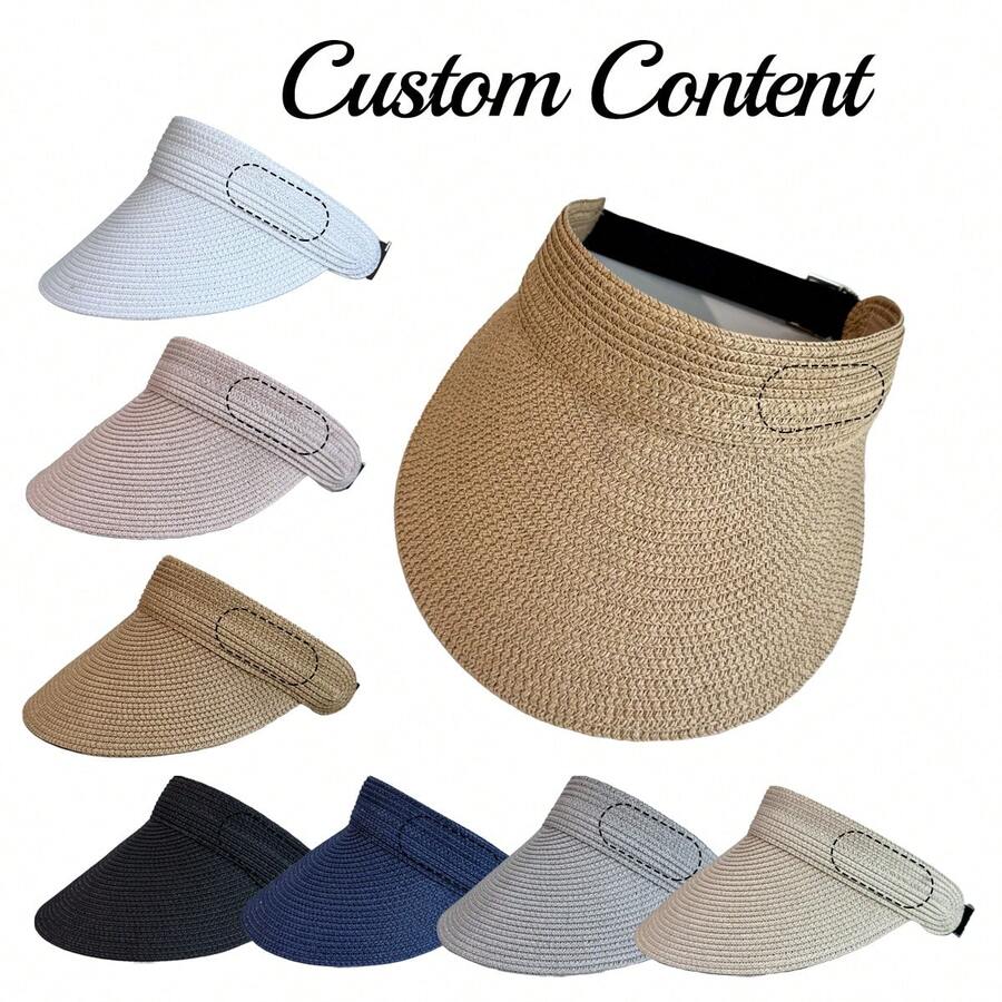 Customized Embroidery Sun Hat, Straw Hat, Summer UV Protection Hat, Travel Hat - A - View 1