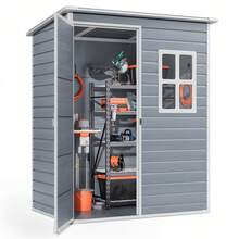 Lofka 5x3 FT Outdoor Storage Shed With Lockable Door, Resin Weatherproof Plastic Garden Shed With Floor & Ventilation, Backyard Shed For Patio, Lawn Tools, Bike, And Toys - Grey - View 2