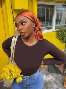 1pc Women Bandana Versatile Satin Large Bandana Scarf, Fashionable, Suitable For Seasons, 90*90cm Neckerchief For Daily Wear - Solid Color - View 5