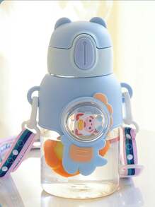 1 PIEZA/750ml(25.36oz) Botella de agua 3D de animal-Botella de agua muñeca 3D-Vaso con pajita de dibujos animados portátil-Vaso con pajita y correa elástica-Vaso de agua con buen aspecto para niños y niñas-Diseño lindo de conejo/dinosaurio/astronauta, jarra deportiva a prueba de fugas con correa y pajita emergente