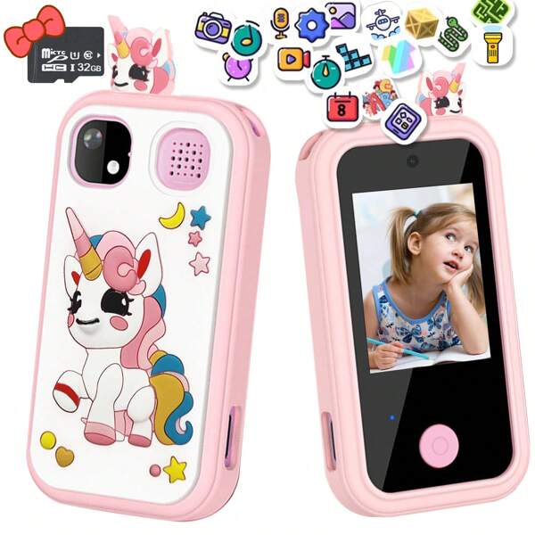 Brinquedos para smartphones infantis, tela sensível ao toque de 2,8 polegadas, brinquedo educativo para crianças, celular, com câmeras duplas e tocador de música, adequado para presentes de Natal e aniversário para meninas de 3 a 12 anos