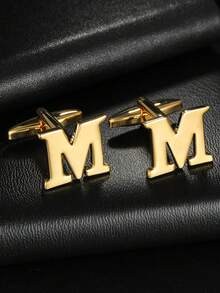 1 Pair A-Z 26 English Letter Copper Cufflinks For Men Fashion French Cufflinks For Wedding,Birthday,Business,Daily Wear - Yellow Gold - View 20