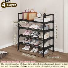 1pc Multilayer Simple Shoe Rack, Multi-Functional Shoe Organizer, Space-Saving Storage Shelf, Reinforced Metal Pipe, Elongated Plastic Brackets, Suitable For Entrance, Closet, Hallway, Bedroom, Garage - Black - View 9