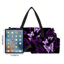 Lila Schmetterling bedruckter Reisetasche + Make-up Tasche Zwei-Teile-Set Tasche für Schule, Schul-Accessoires, Schulsachen
