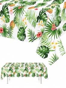Hawaiian Table Cover, Tropical Palm Leaves Pineapple Pattern Plastic Table Cloth, 86.61 X 51.18inch Disposable Rectangular Tablecover Decor, For Summer Beach Birthday Party Supplies, Kitchen Party Table Decoration - متعدد الألوان - مشاهدة 4