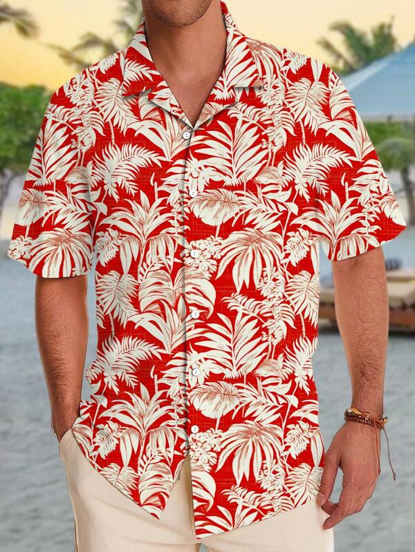 1pc Tropical Floral Print Men's Casual Short Sleeve Shirt, Showcasing Tropical Vibes And Personalized
