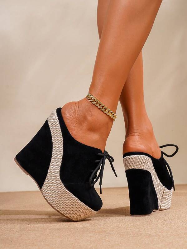 Women's Platform Sandals, Comfortable Closed-Toe 14cm High Heels, Casual Summer Backless Flat Slip-On Sandals