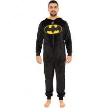 DC Comics Batman  | Batman Mens' Hooded One Piece Sleepsuit | Mens' PJs | Fast UK Delivery Shipping | Trusted UK Seller | Great Gift For Kids | Perfect For Fathers' Day, Birthdays And Christmas - Black - View 1