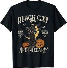 Retro Scary Halloween Costume Black Cat  Apothecary T-Shirt Gift For Dad Gift For Son Mother's Day Gift For Stepmom - Black - View 1