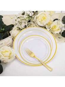 40pcs Golden Edge Dessert Plates, Suitable For Parties, Holidays, Weddings And Birthdays